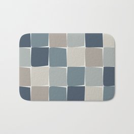 Flux Midcentury Modern Check Grid Pattern in Neutral Blue Gray Tones Bath Mat