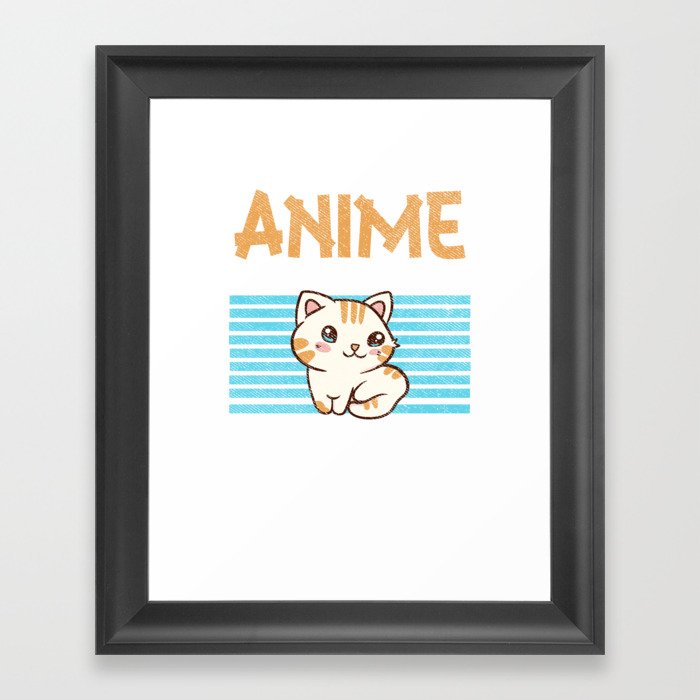 Anime Art For Women Teen Girls Kawaii Anime Cat Framed Art Print