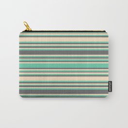 [ Thumbnail: Aquamarine, Dim Gray, and Bisque Colored Lines/Stripes Pattern Carry-All Pouch ]