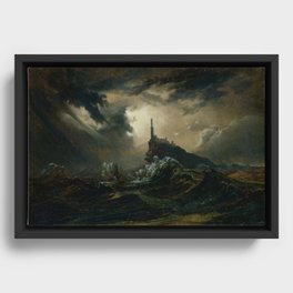 Carl Blechen - Stormy Sea with Lighthouse - German Romanticism - Oil Painting Framed Canvas