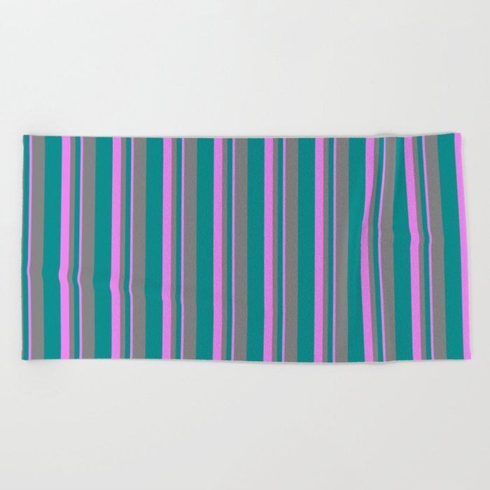 Dark Cyan, Grey, and Violet Colored Stripes/Lines Pattern Beach Towel