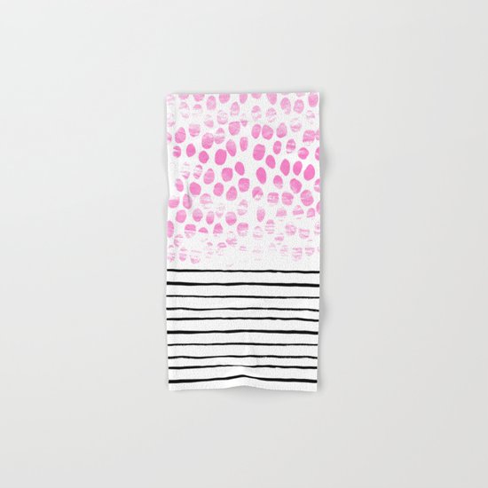 Dot Stripe hot pink black and white minimal abstract painting pattern trendy boho urban bklyn art Hand & Bath Towel