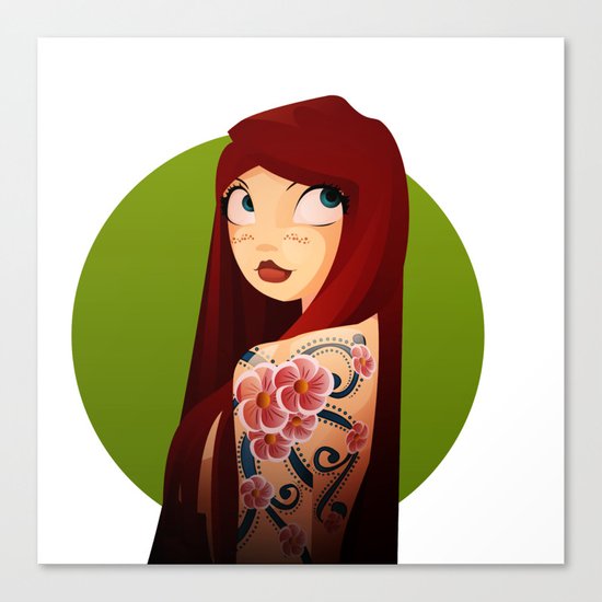 the girl with the flower tattoo Canvas Print