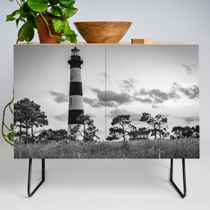 Bodie Island Lighthouse Outer Banks Nags Head Black White Print Credenza