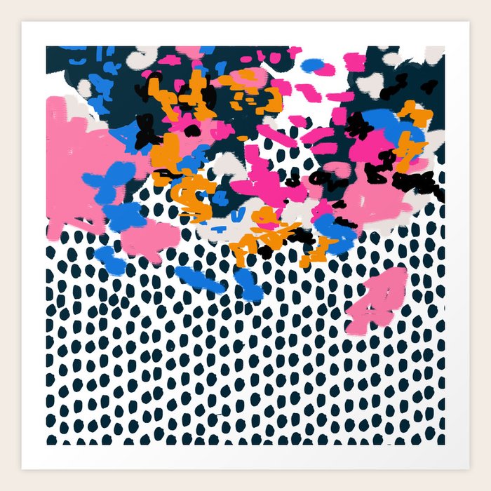 Kenzi abstract painting minimal hot pink blue dots color palette boho