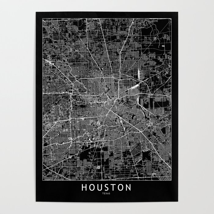 Houston Black Map Poster
