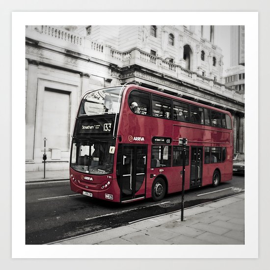 Red Bus, Bank of England Art Print