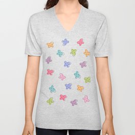 multicolor pastel butterflies V Neck T Shirt