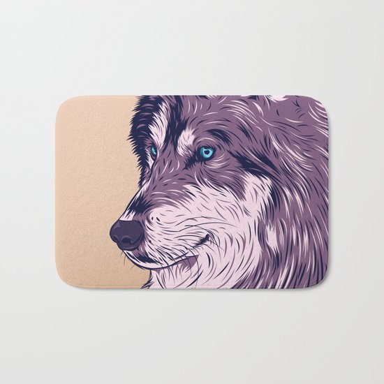 Blue eyed wolf Bath Mat