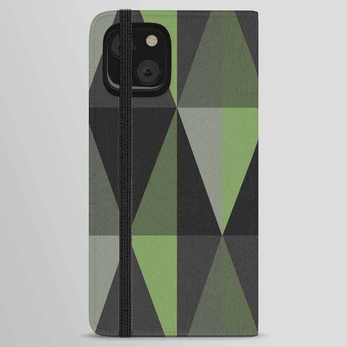 MidCentury Modern Triangles Dark Olive iPhone Wallet Case