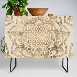 Flower of Life in Lotus - pastel golds and canvas Credenza