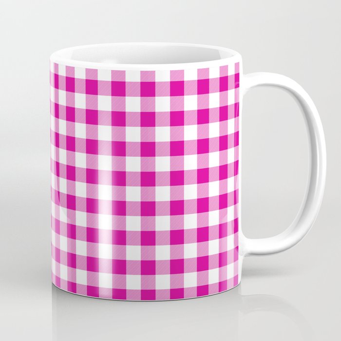 Shocking Hot Pink Valentine Pink and White Buffalo Check Plaid Coffee Mug