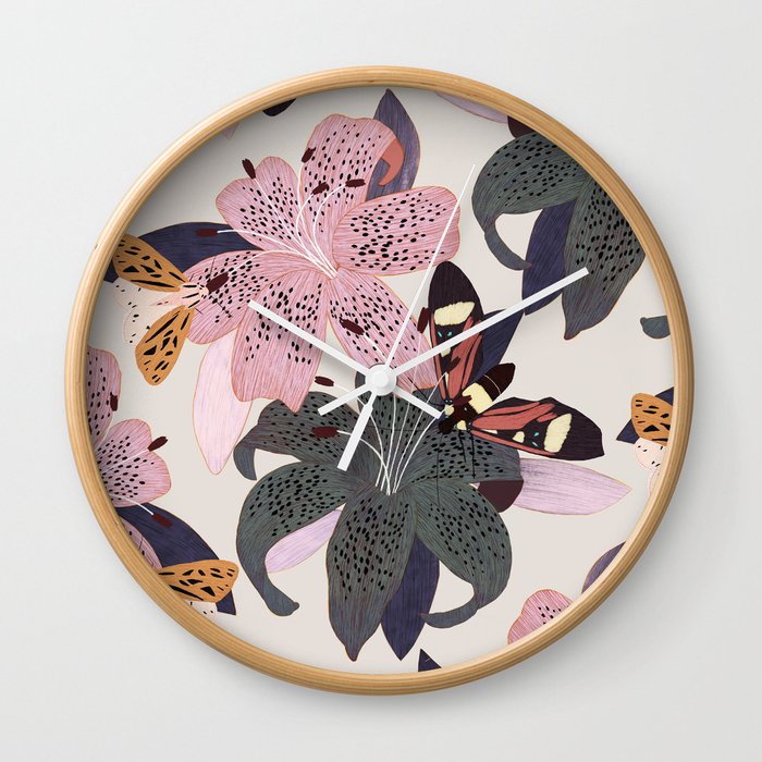 Lilies and butterflies insects Wall Clock