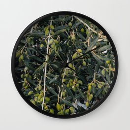 Olive Tree Close-Up | Greek Scenery and Vibe | Green & Minimal Travel Photograph In Greece, South Europe Wall Clock