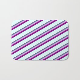 [ Thumbnail: Dark Red, Blue, Plum, Purple & Light Cyan Colored Stripes/Lines Pattern Bath Mat ]