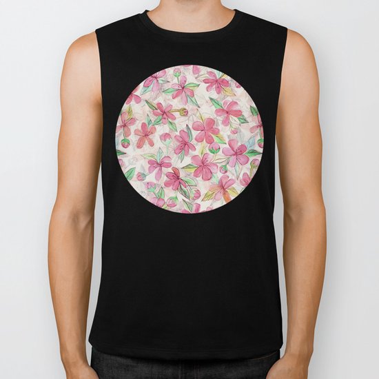 Pink Painted Blossom Pattern Biker Tank