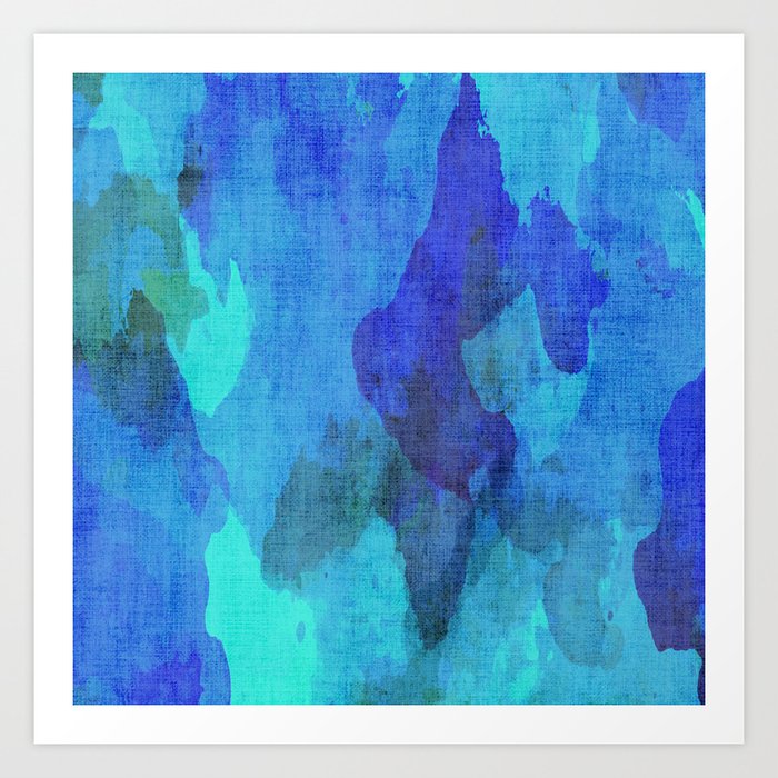 Abstract Cobalt and Aqua Blue Digital Watercolor Art Print