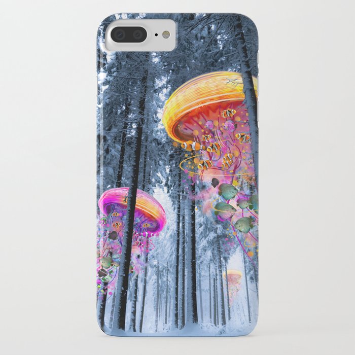 winter forest of electric jellyfish worlds iphone case