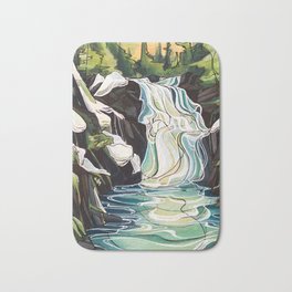 Winter Waterfalls Bath Mat | Hiking, Landscape, River, Nature, Adventure, Acrylic, Painting, Watercolor, Waterfall, Canada 