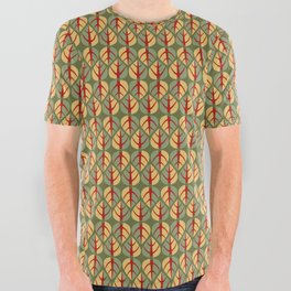 Bold, Abstract Leaves - Red, Khaki, & Olive All Over Graphic Tee