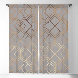 Modern elegant gray gold foil geometrical gradient Blackout Curtain