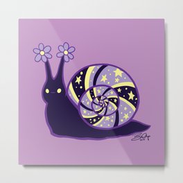 Madrugada Snail Metal Print | Animal, Love, Flowers, Luck, Cute, Kawaii, Graphicdesign, Purple, Night, Nature 