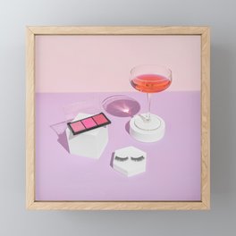 Pastel pink drink and make-up palette Framed Mini Art Print