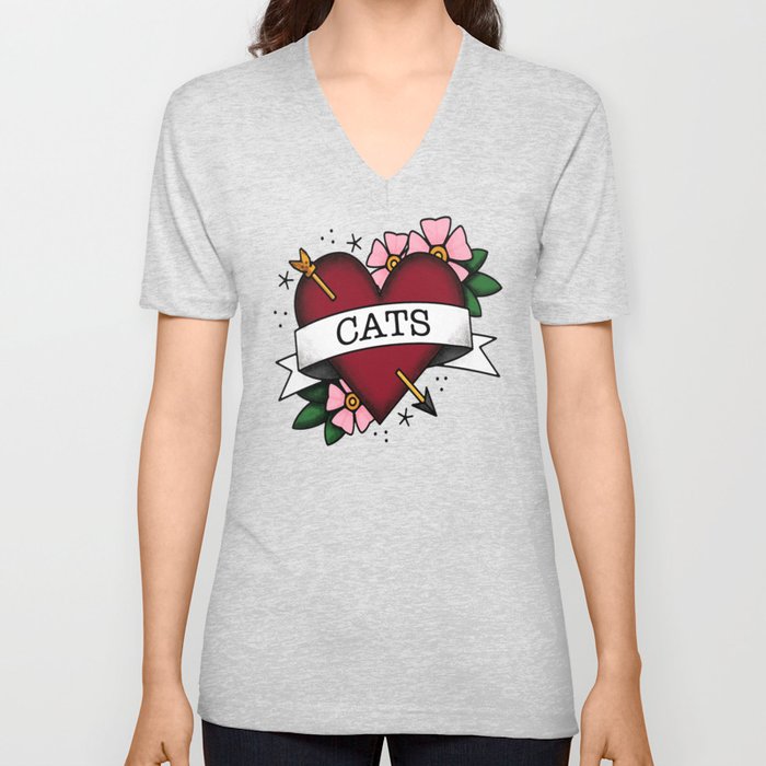 I Love Cats And Tattoos Sailor Jerry Style Tattoo Heart Unisex V