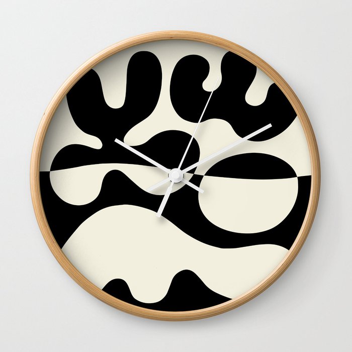 Mid Century Modern Organic Abstraction 235 Black and Linen Wall Clock