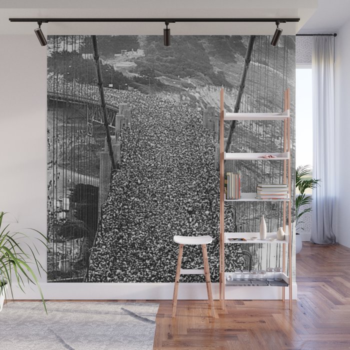 Golden Gate Bridge, San Francisco opening day on May 27th, 1937 black and white photography Wall Mural