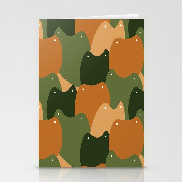 Abstract cute cats pattern, brown and green cats vector pattern Stationery Cards