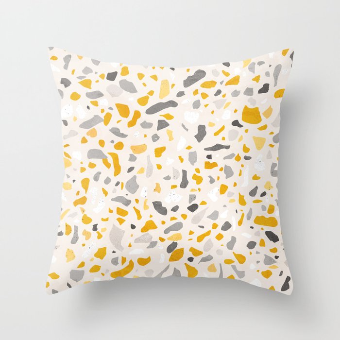 Terrazzo Memphis Vintage Mustard Yellow White Grey Black Throw Terrazzo Memphis Vintage Mustard Yellow White Grey Black Throw Pillow