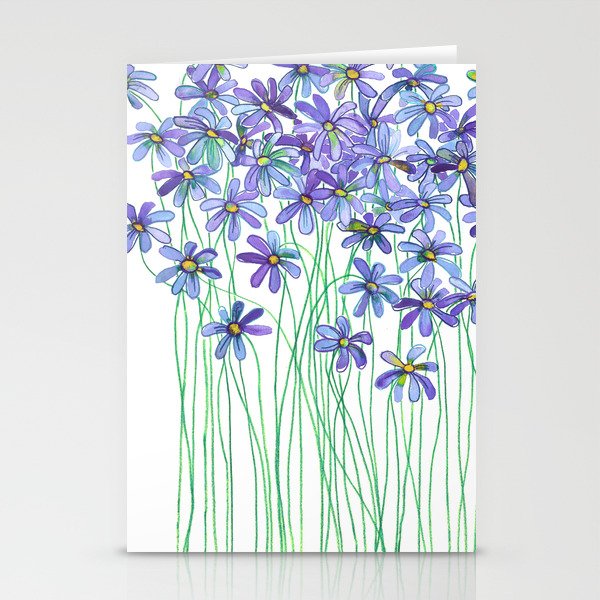 Purple Daisies in Watercolor & Colored Pencil Stationery Cards