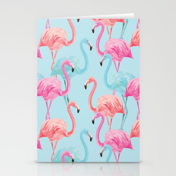 Seamless Watercolor Flamingo Pattern Stationery Cards