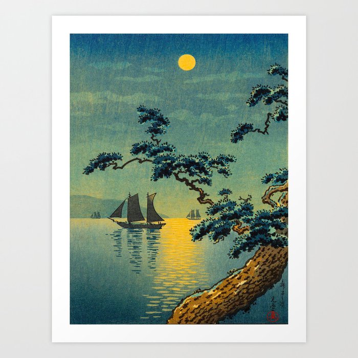 Tsuchiya Koitsu Maiko Seashore Japanese Woodblock Print Night Time Moon Over Ocean Sailboat Art Print By Enshape Society6 Tsuchiya Koitsu Maiko Seashore Japanese Woodblock Print Night Time Moon Over Ocean Sailboat Art Print By Enshape Society6