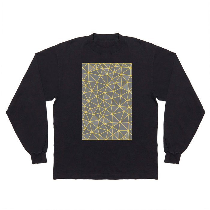 Gray Shades Abstract Geometric Yellow Wireframe Pattern Design Long Sleeve T Shirt