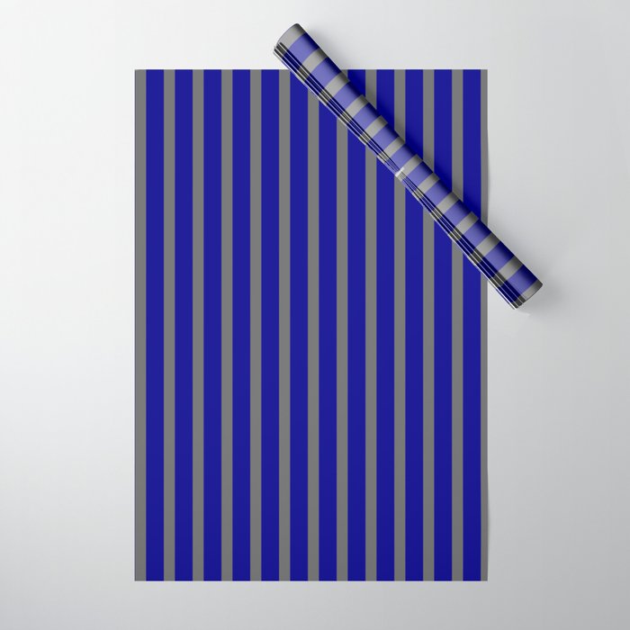 Dim Grey & Dark Blue Colored Pattern of Stripes Wrapping Paper