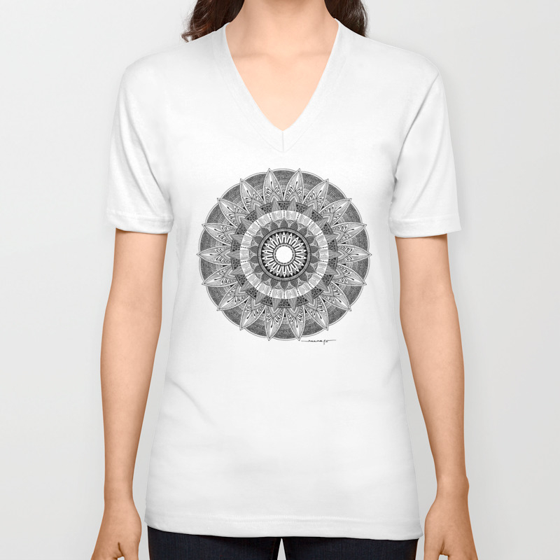 Mandala I BW Unisex V-Neck T-shirt by lazyneena