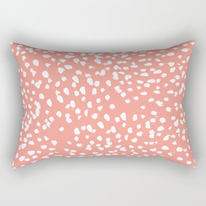 Coral and white minimal painted dots pattern dotty print decor for minimal home office dorm college Rectangular Pillow