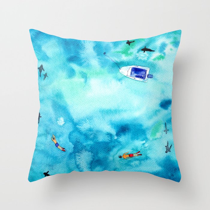 One summer day || watercolor Throw Pillow