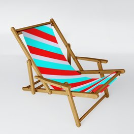 [ Thumbnail: Lavender, Cyan & Red Colored Striped Pattern Sling Chair ]