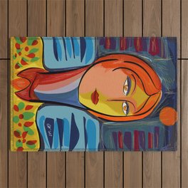 Woman at the window on the French Riviera Outdoor Rug