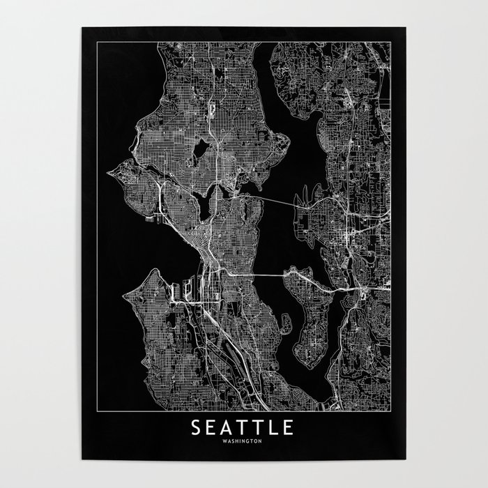 Seattle Black Map Poster