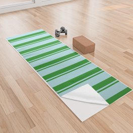 [ Thumbnail: Forest Green and Powder Blue Colored Pattern of Stripes Yoga Towel ]