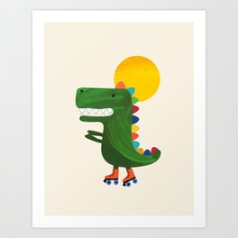 Dinosaur on roller skates Art Print