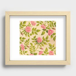 Pink Wild Rose on Wood Panel Recessed Framed Print