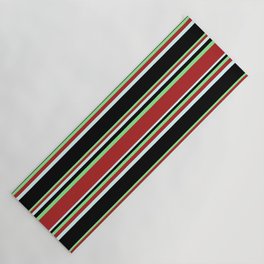 [ Thumbnail: Light Green, Red, Light Cyan, and Black Colored Striped/Lined Pattern Yoga Mat ]