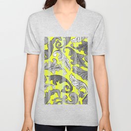 Classic Leaves Grey em Yellow Fashion por  Miguel Matos Art V Neck T Shirt