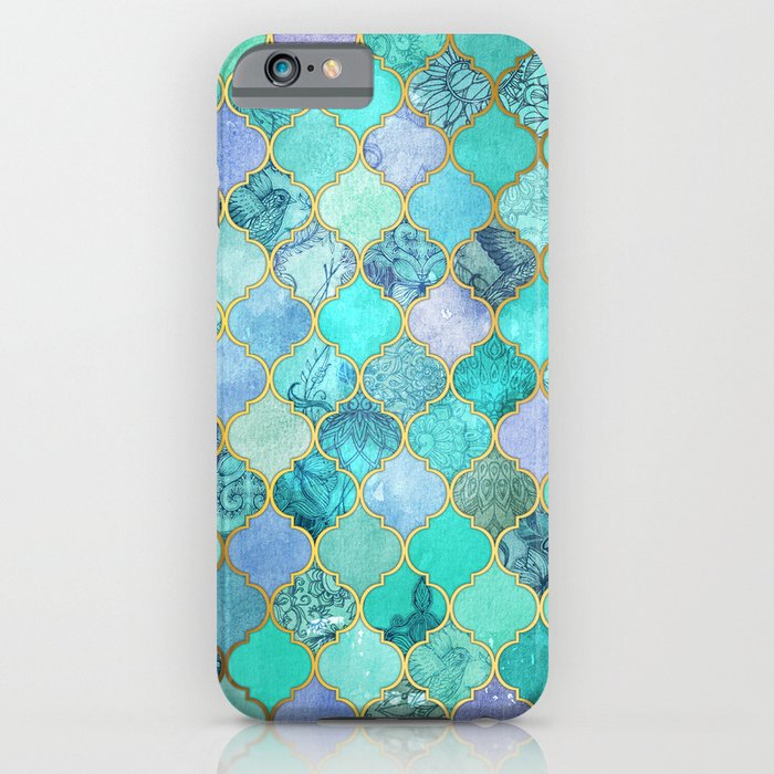 cool jade & icy mint decorative moroccan tile pattern iphone case