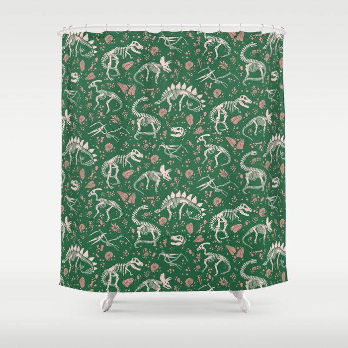 Excavated Fossils in Emerald and Rose Shower Curtain